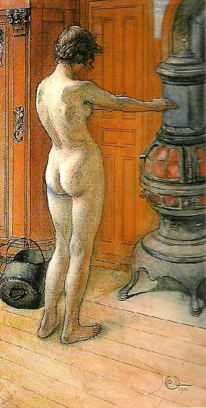 Carl Larsson leontine staende , naken rygg- naken flicka framfor kamin- framfor kaminen china oil painting image